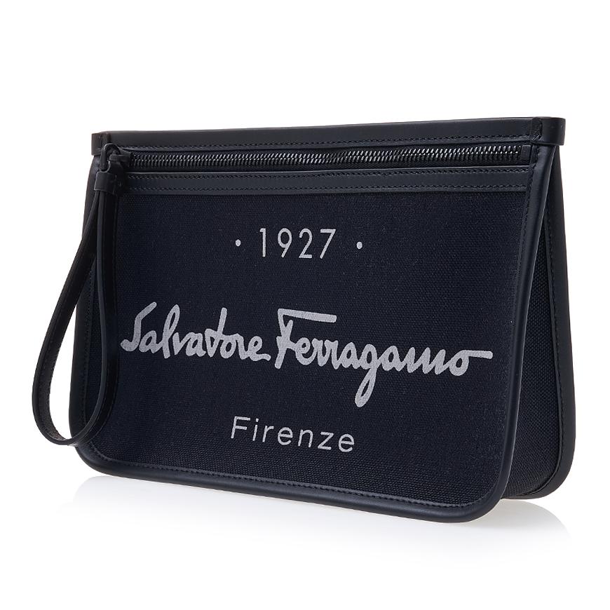 Ferragamo Men's Signature Logo Black Clutch Bag 0757845