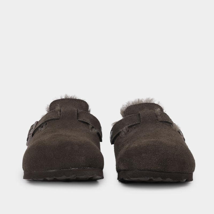 Birkenstock Boston Shearling Suede Mule Sandals Moka