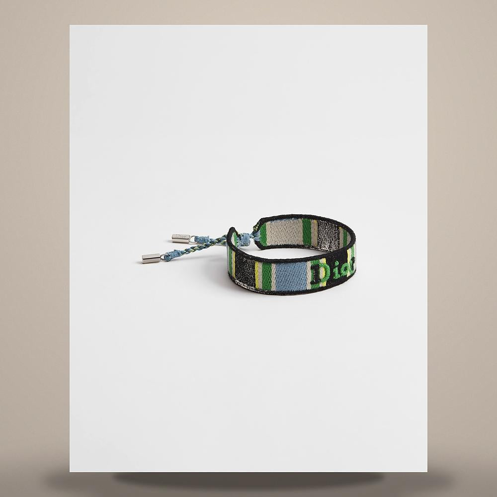 DIOR Blue Green Cotton Silver-Finish Brass Sun Stripe Bracelet B3380HOMMT D230