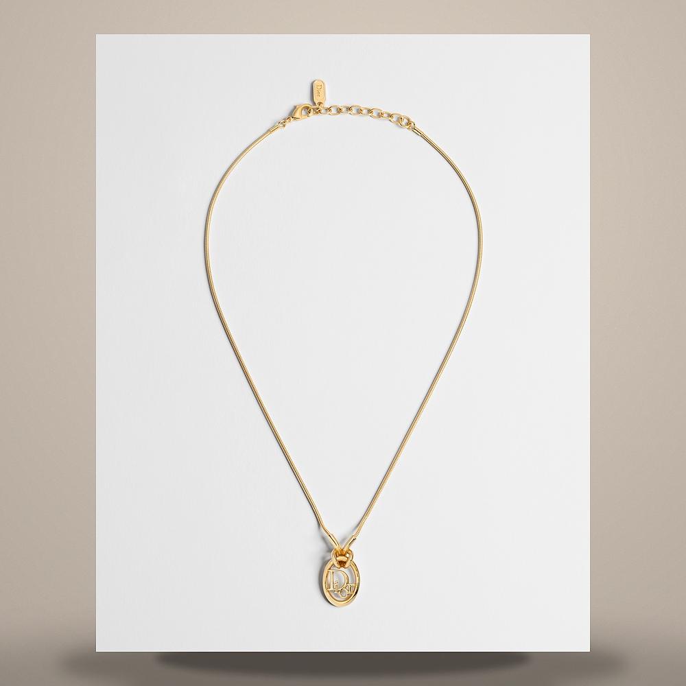 DIOR Oblique Pendant Necklace Gold-Tone Metal N3832WOMMT D300