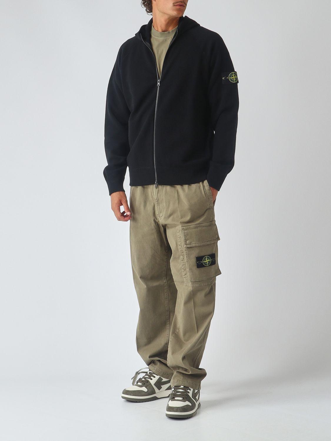 STONE ISLAND Black Wool Knit Zip-Up Sweater for Men