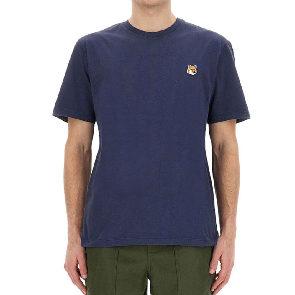 Maison Kitsune Fox Head Patch Regular T-Shirt Navy Cotton Me LM00104 KJ0008 P476