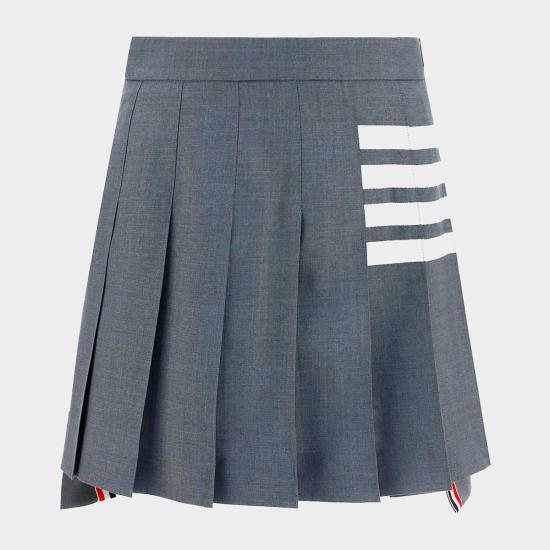 THOM BROWNE 4-Bar Stripe Drop-Back Plain Weave Wool Pleated Mini Skirt