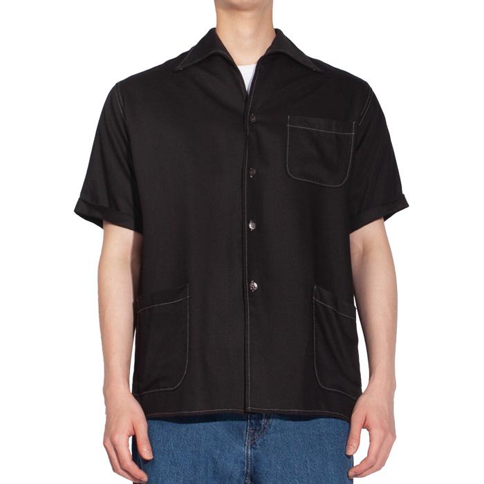 Maison Margiela Stitch Logo Rayon Twill Short Sleeve Shirt Black