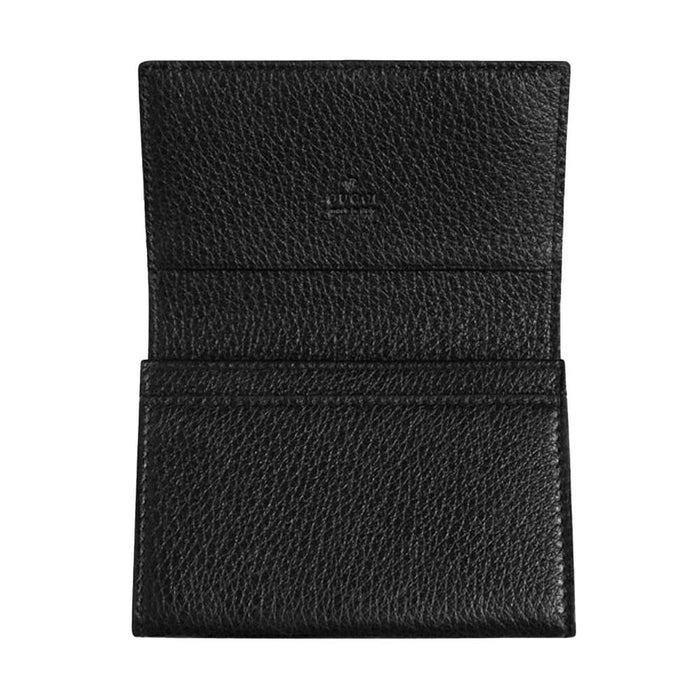 GUCCI GG Metal Card Case Black Leather Card Holder