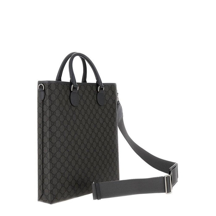 GUCCI Ophidia GG Medium Tote Bag Black Gray Canvas Leather Trim