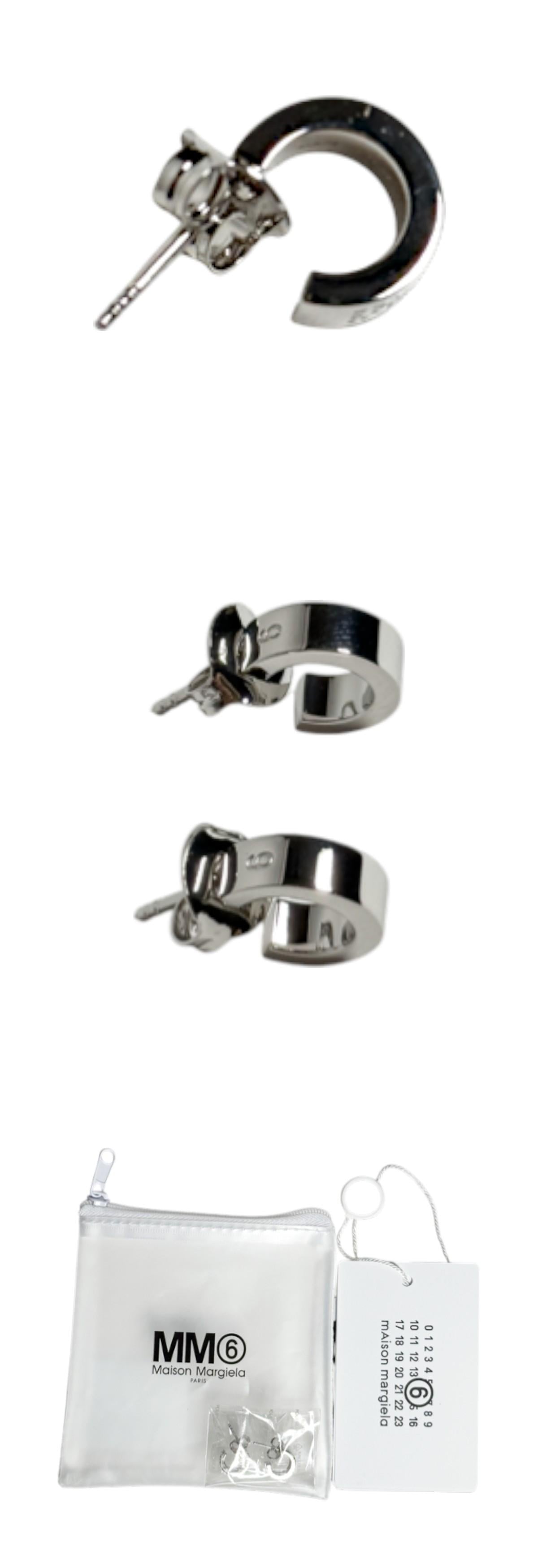 MM6 Silver Number Logo 4mm Earrings