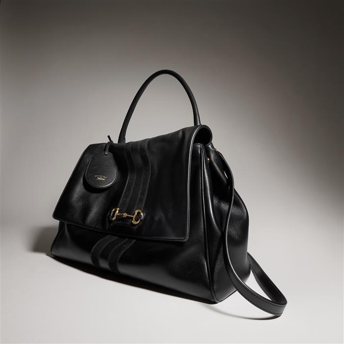 GUCCI Black Leather Paparazzo Large Top Handle Shoulder Bag