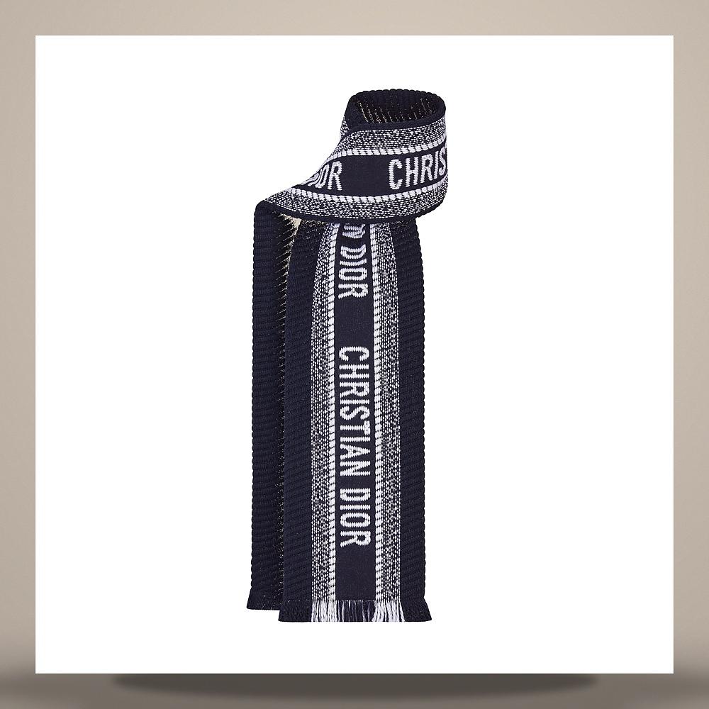 DIOR Oblique University Reversible Navy Blue Wool Silk Scarf