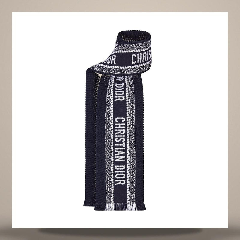 DIOR Oblique University Reversible Navy Blue Wool Silk Scarf