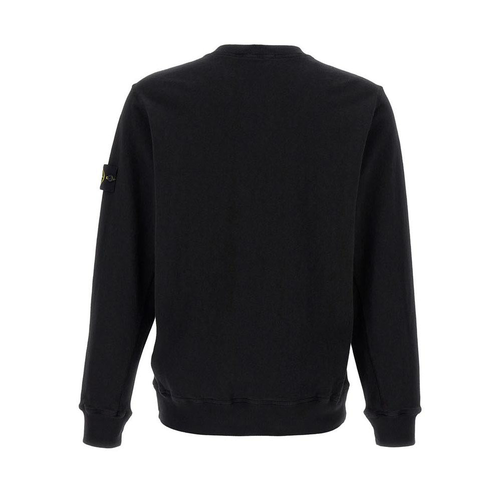STONE ISLAND Logo Patch Cotton Crewneck Sweatshirt Black Men