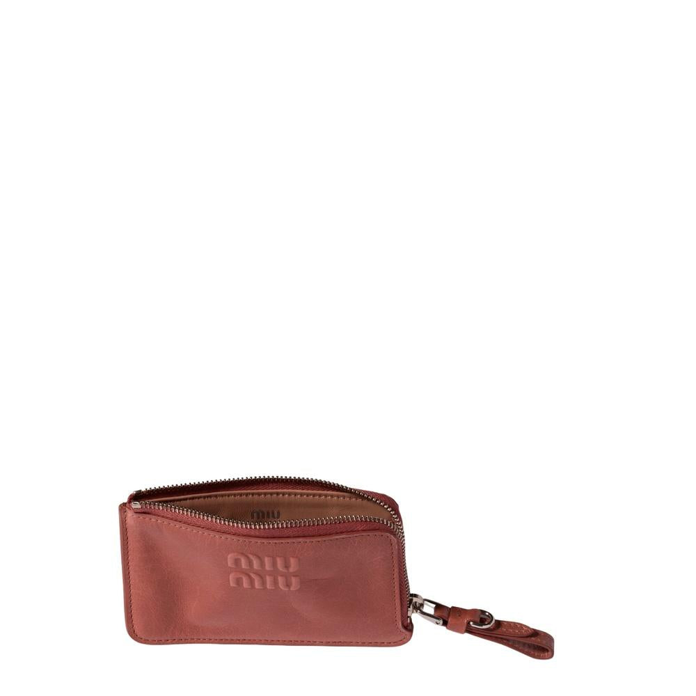 Miu Miu Logo Zip Card Holder Black Leather