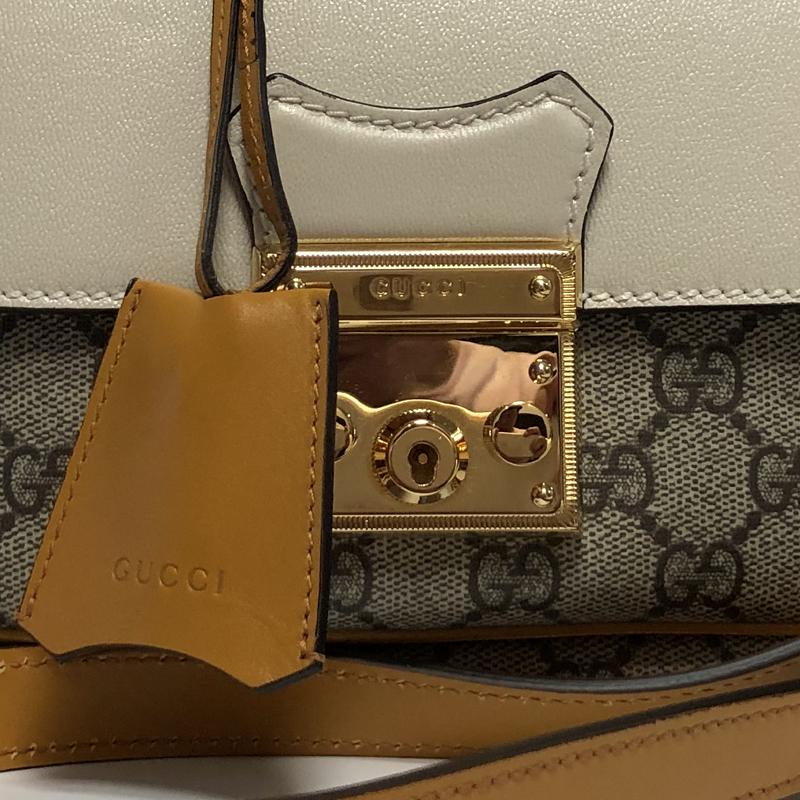 GUCCI Padlock Mini Shoulder Bag Beige GG Supreme Leather Trim