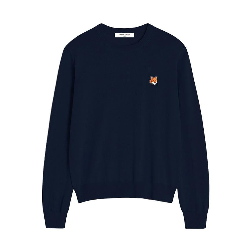Maison Kitsune Fox Head Merino Wool Crewneck Sweater Men Nav PM00801 KT1181 0413