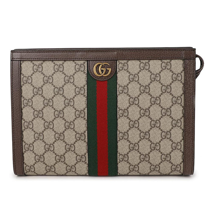 GUCCI Ophidia GG Supreme Canvas Clutch Brown Beige