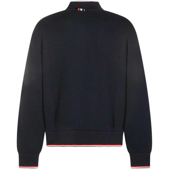 THOM BROWNE Loopback Navy Zip-Up Cardigan Unisex Knit