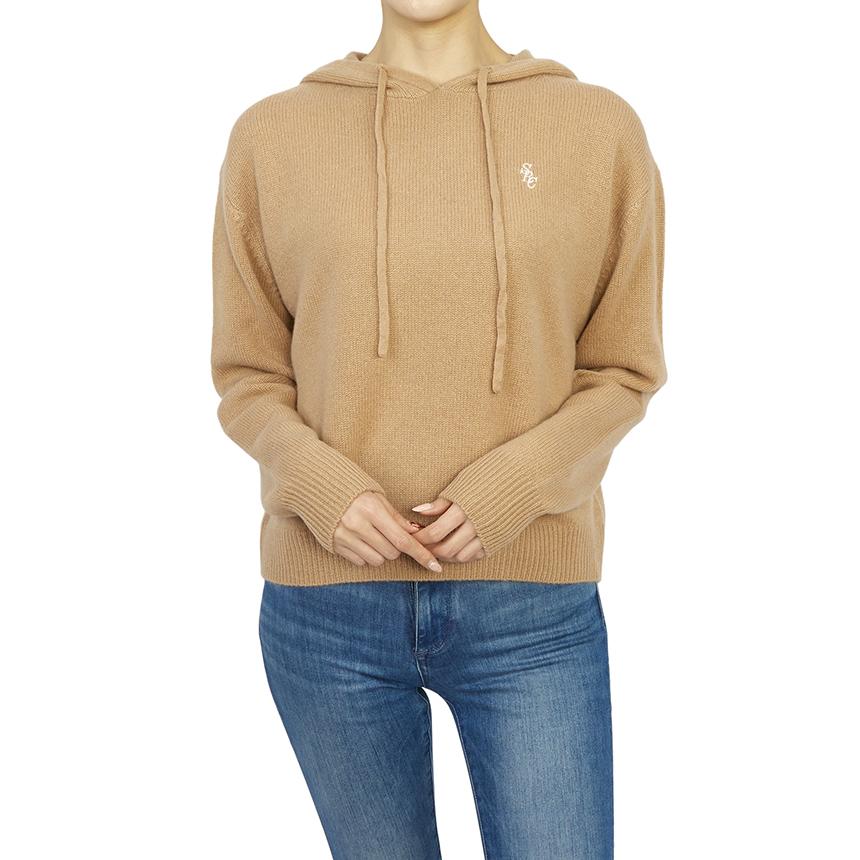 SPORTY&RICH Camel Hooded Knit Sweater for Women