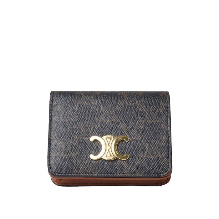 CELINE Women’s Compact Bifold Wallet Tan Leather Gold-Tone Hardware