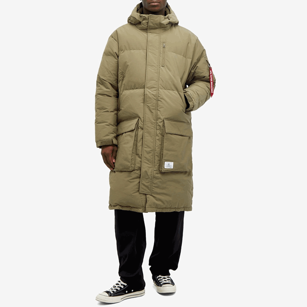 ALPHA INDUSTRIES Men’s Long Puffer Parka Down Jacket Green MJL53500 C1 OG 107