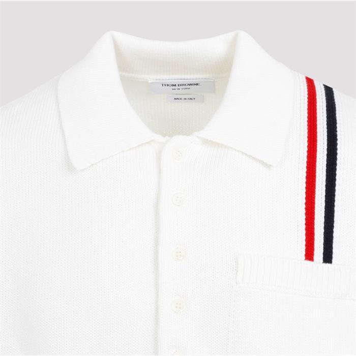 THOM BROWNE Stripe Knit Short-Sleeve Polo T-Shirt MKP111A