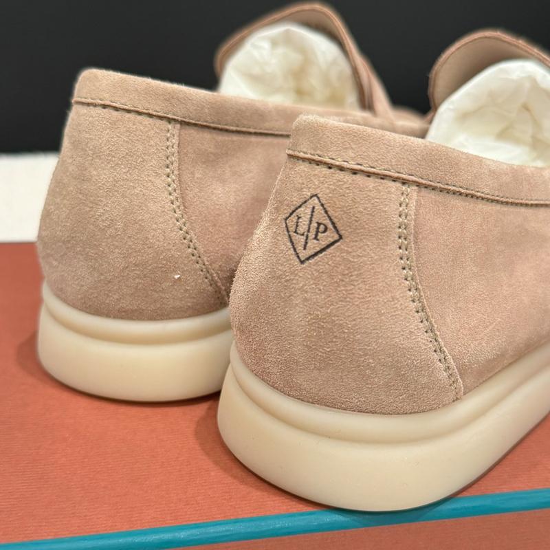 Loro Piana Suede Summer Charms Walk Loafers Sand Brown Gold-tone