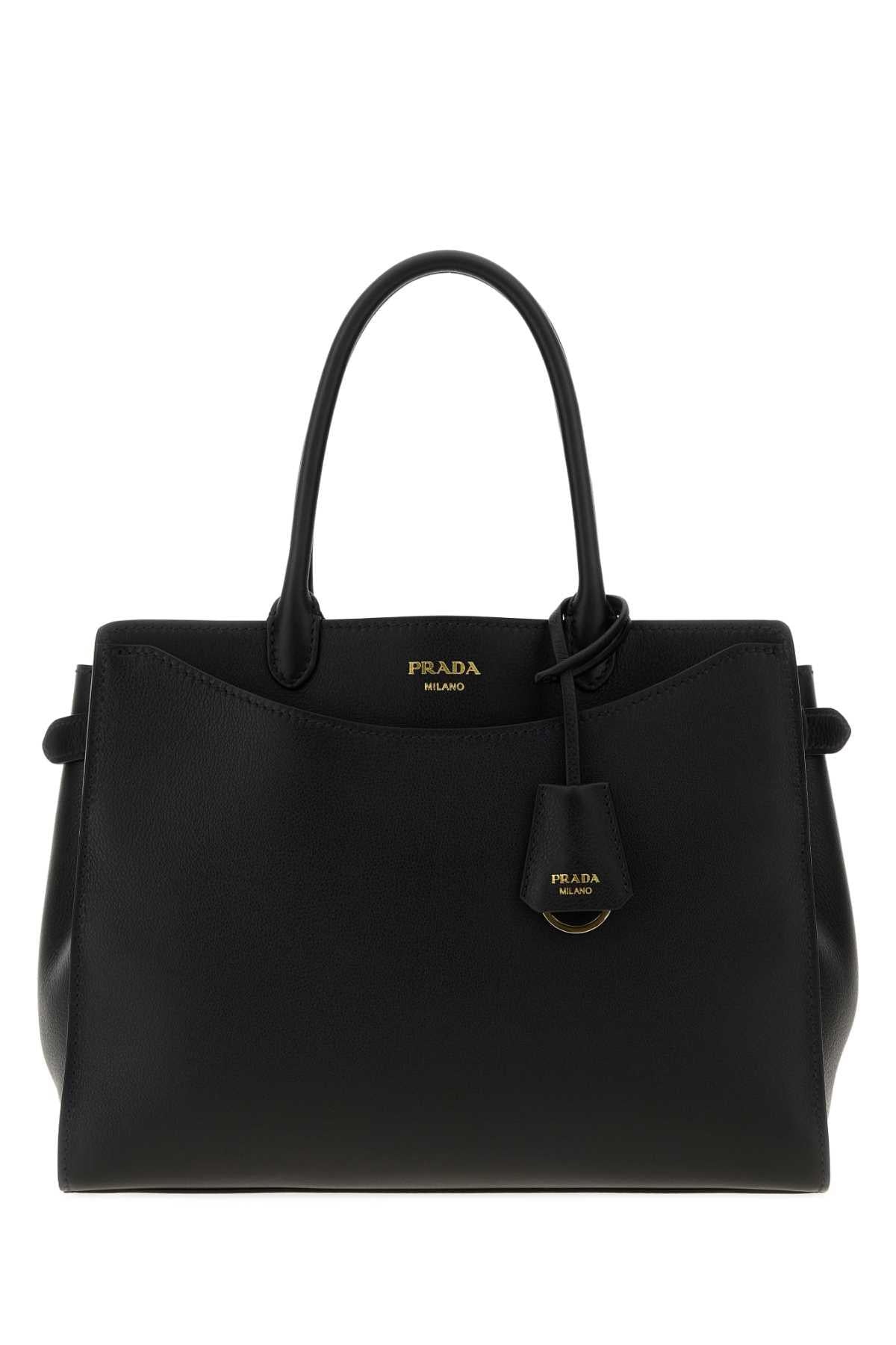 PRADA Black Leather Structured Tote Bag