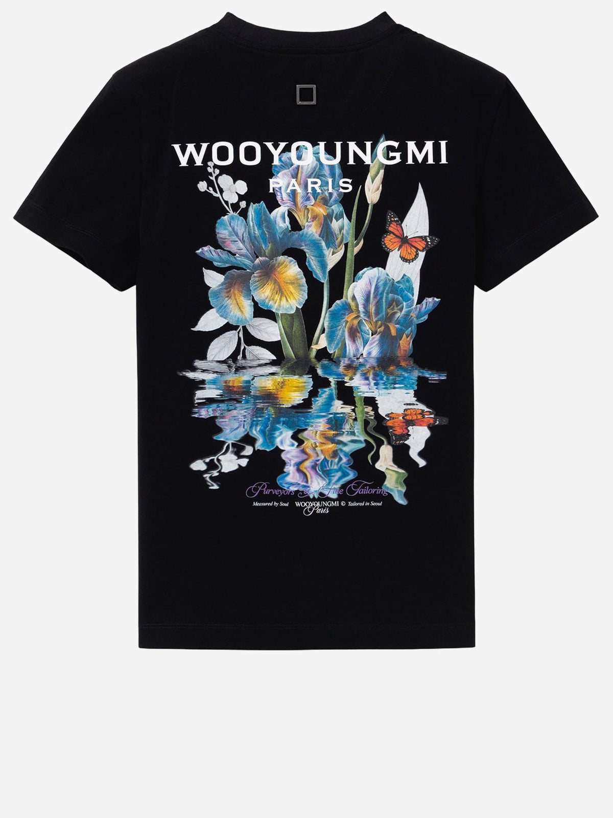 WOOYOUNGMI Black Flower Back Logo Round Neck Short Sleeve T-Shirt