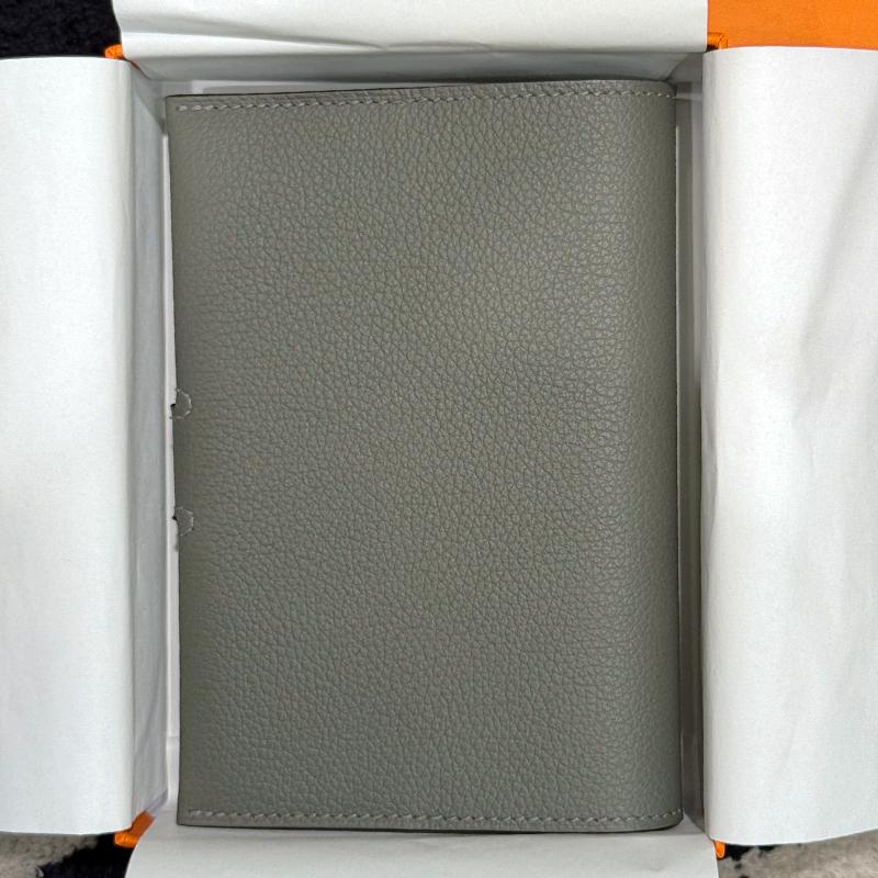 HERMES Dark Gray Passport Holder Wallet Palladium Hardware Unisex