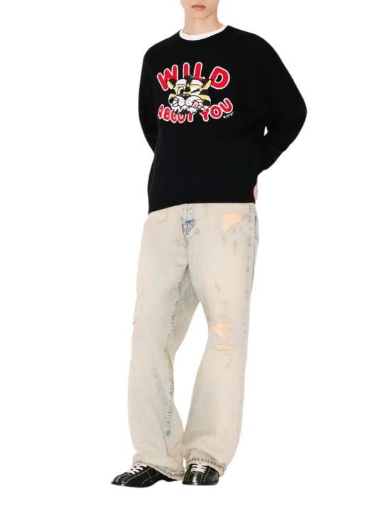 KENZO Black Round Neck Knit Sweater for Men FG55PU7853LO99J