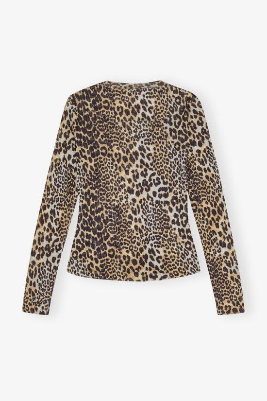 GANNI Leopard Mesh Long Sleeve Blouse T4208943