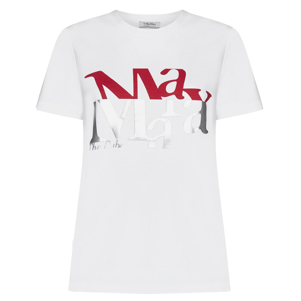 Max Mara Gilbert Logo Print T-Shirt White Cotton