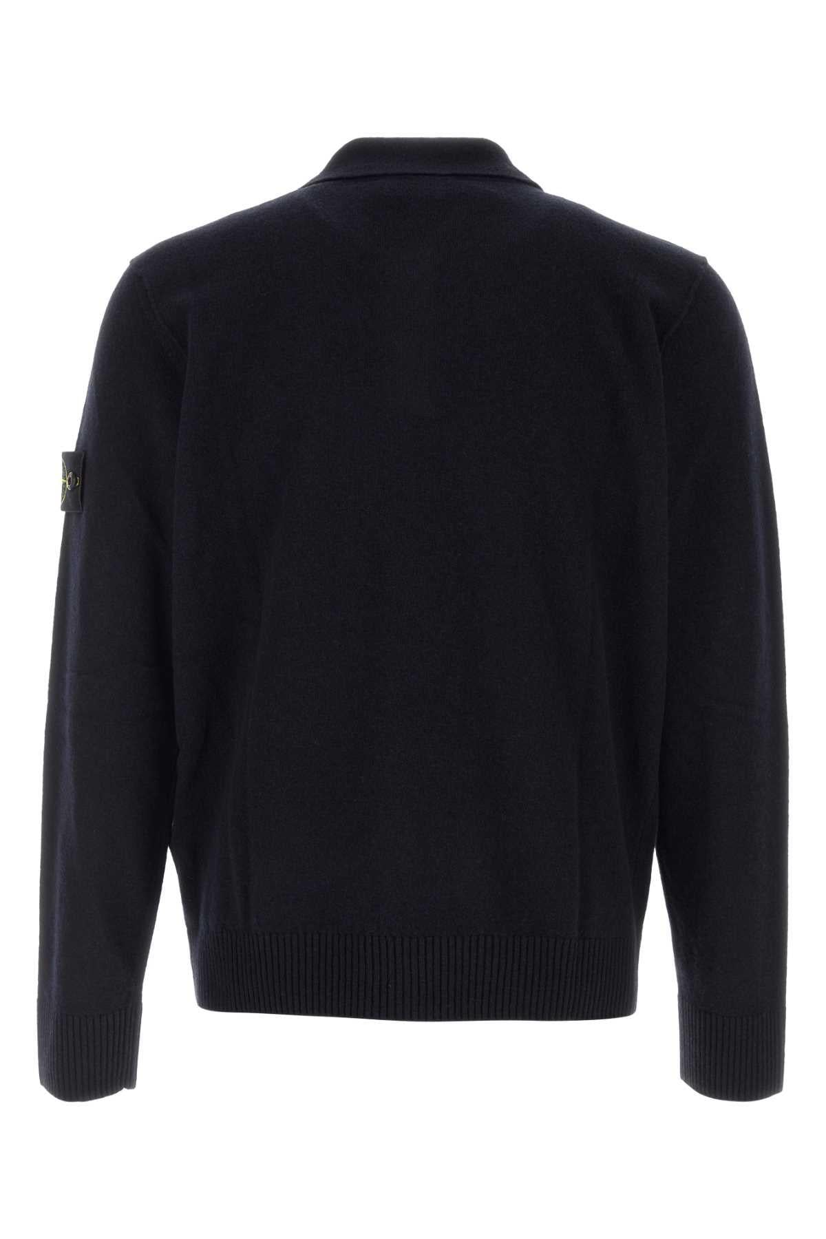 STONE ISLAND Navy Wool Knit Cardigan for Men