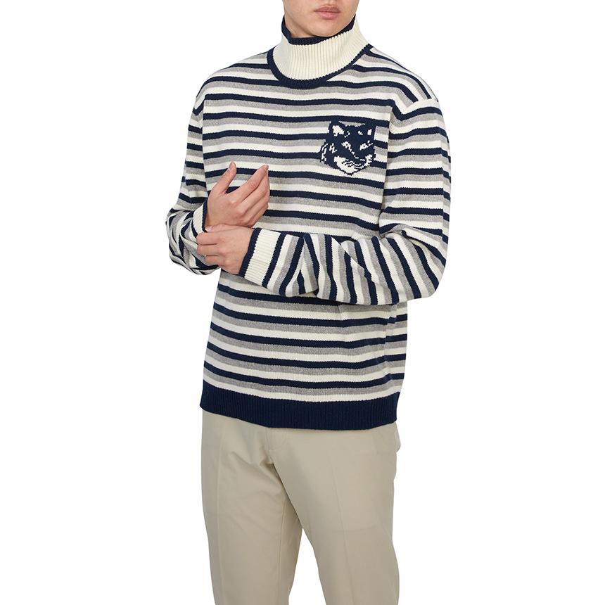 Maison Kitsune Fox Head Stripe Men’s Turtleneck Knit Sweater NM00803KM0329 B481