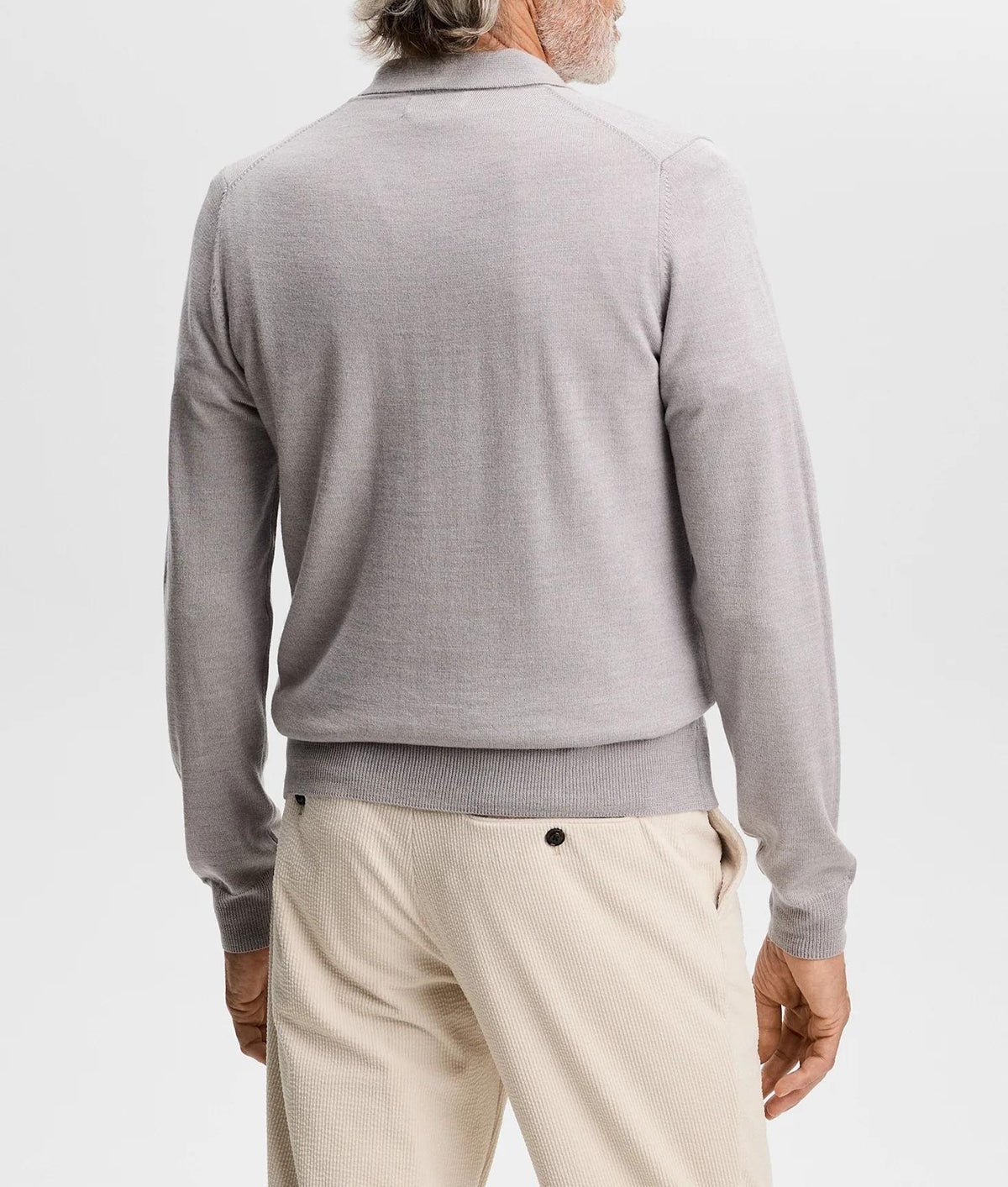 J LINDEBERG Men’s Merino Knit Zip Polo Long Sleeve Shirt Gray