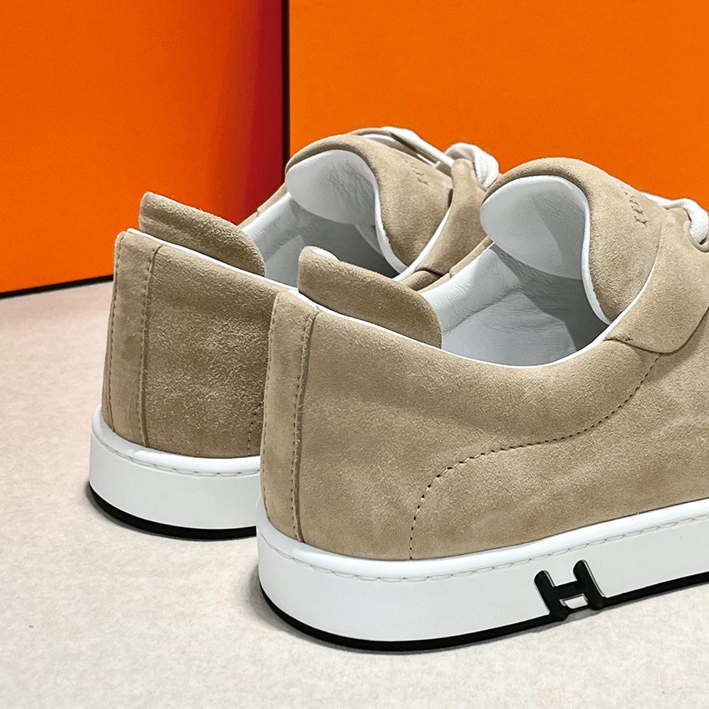 HERMES Women’s Kid Suede Goat Leather Beige Low-Top Sneakers