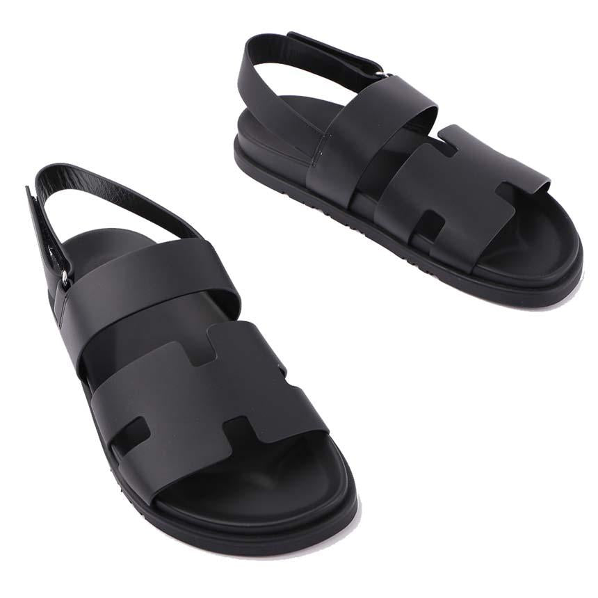 HERMES Men’s Leather Genius Sandal Slides Black H231695ZH02415 265mm