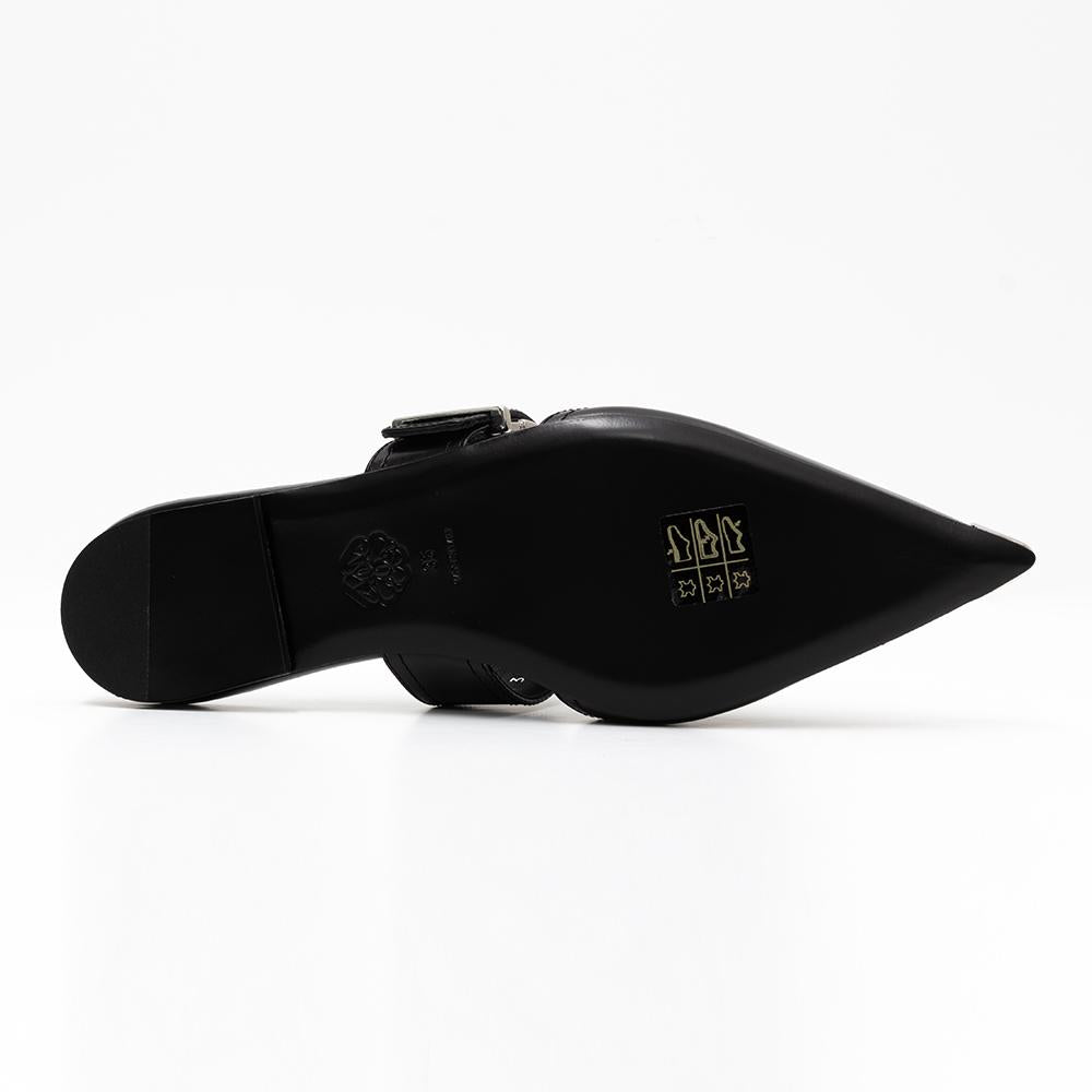Alexander Mcqueen Punk Buckle Detail Black Women’s Flat Mules