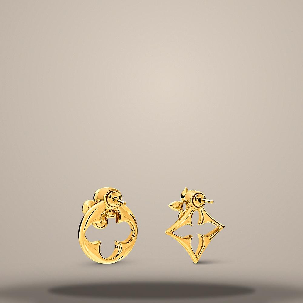 Louis Vuitton LV Flowergram Earrings Gold-Tone Studs M5212L