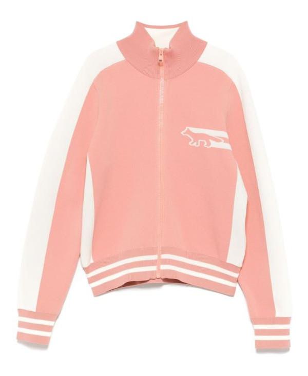 Maison Kitsune Flash Fox Zip Cardigan Beige Knit NW00502 KM0327 P634