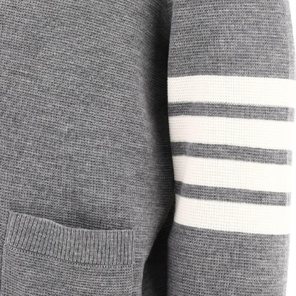 THOM BROWNE Men’s 4-Bar Fine Merino Waffle High V-Neck Cardigan