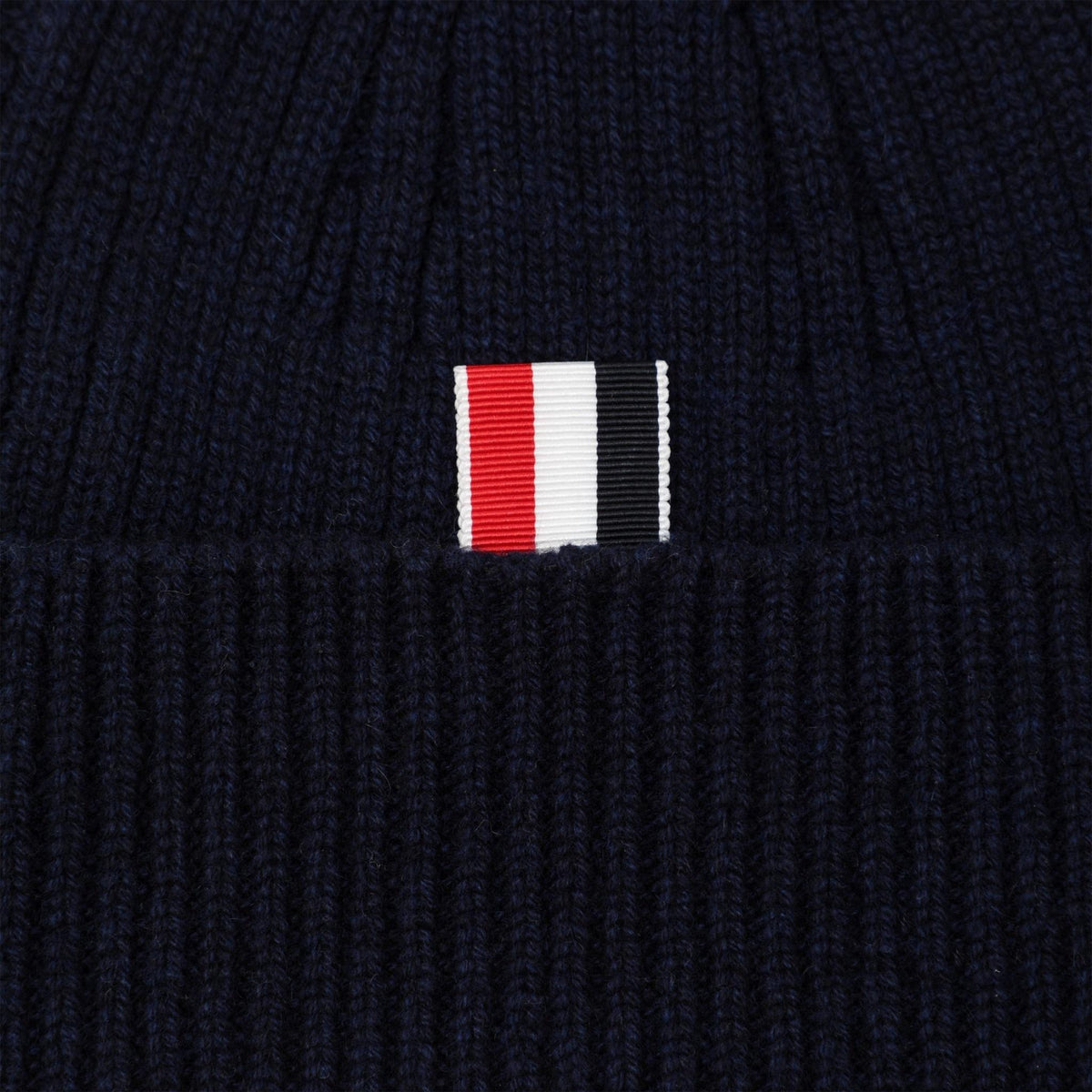 THOM BROWNE Navy Wool Rib Knit Beanie