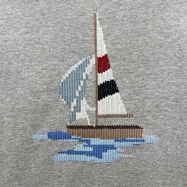 THOM BROWNE Armband 4-Bar Loopback Boat Embroidered Cardigan M MJT582E 00535 055