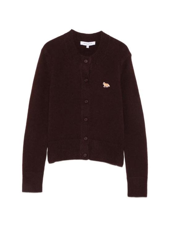 Maison Kitsune Baby Fox Lambswool Fitted Cardigan Dark Wood