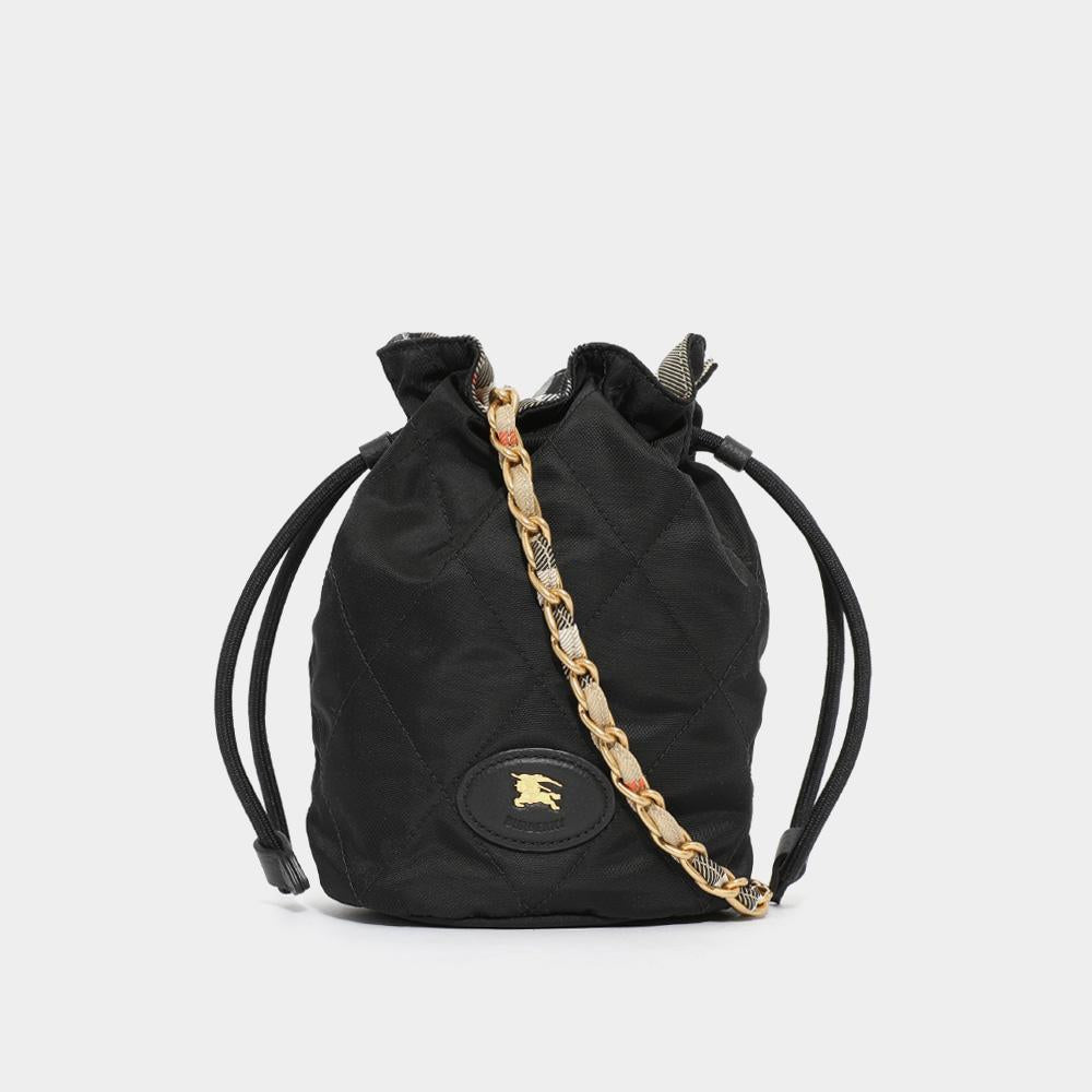 BURBERRY Knight Logo Quilted Nylon Chain Women’s Bucket Bag 8121345