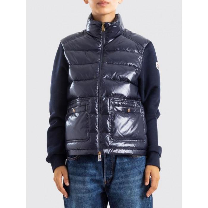 Moncler Cotton Zip Sweatshirt with Nylon Detail Jacket Navy