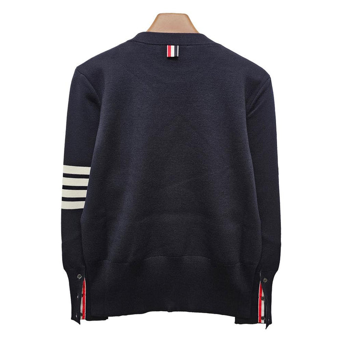 THOM BROWNE Diagonal 4-Bar Milano Stitch Wool Crewneck Sweater Navy
