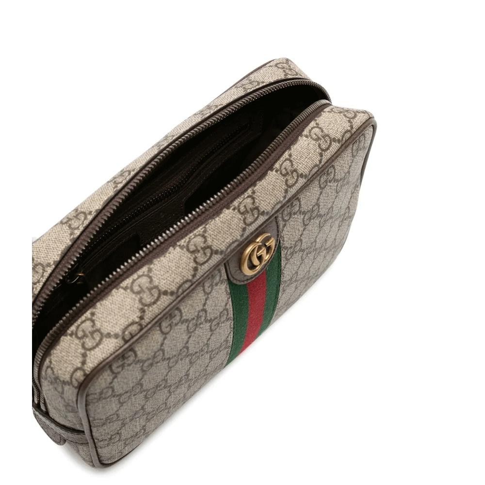 GUCCI Savoy Web Cosmetic Case Beige/Brown Canvas Clutch
