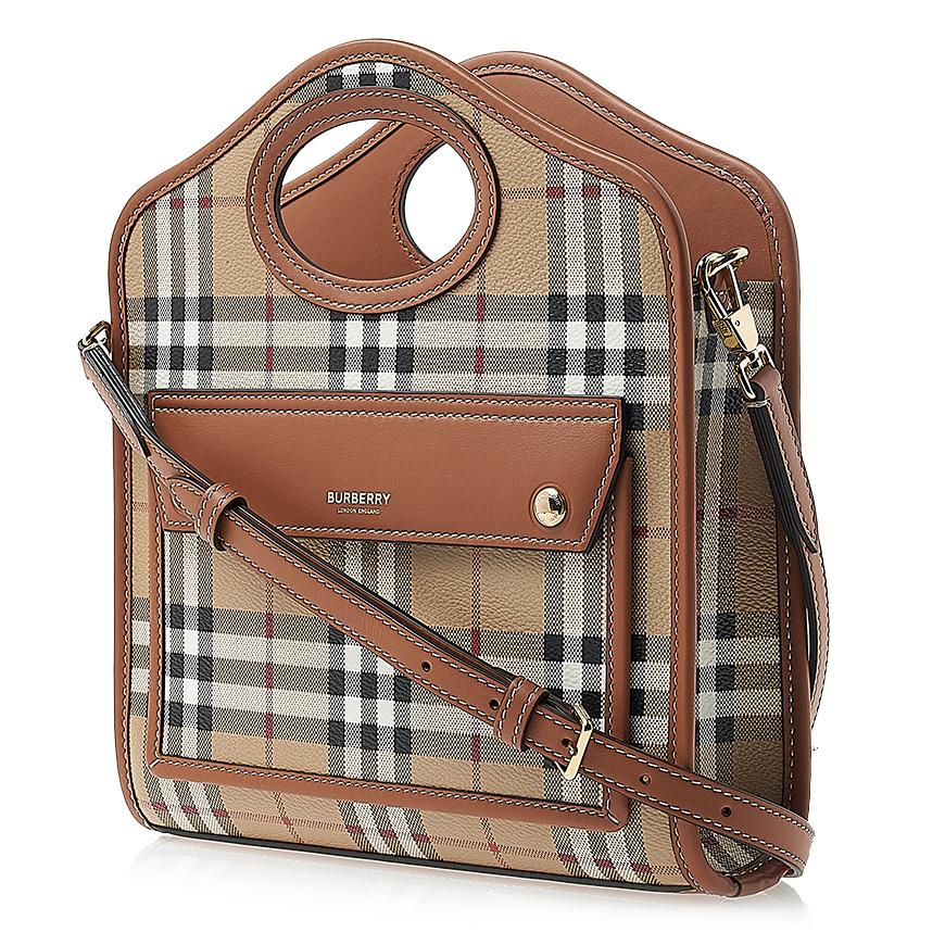 BURBERRY Mini Pocket Bag Women’s Tote Beige Canvas Leather Trim