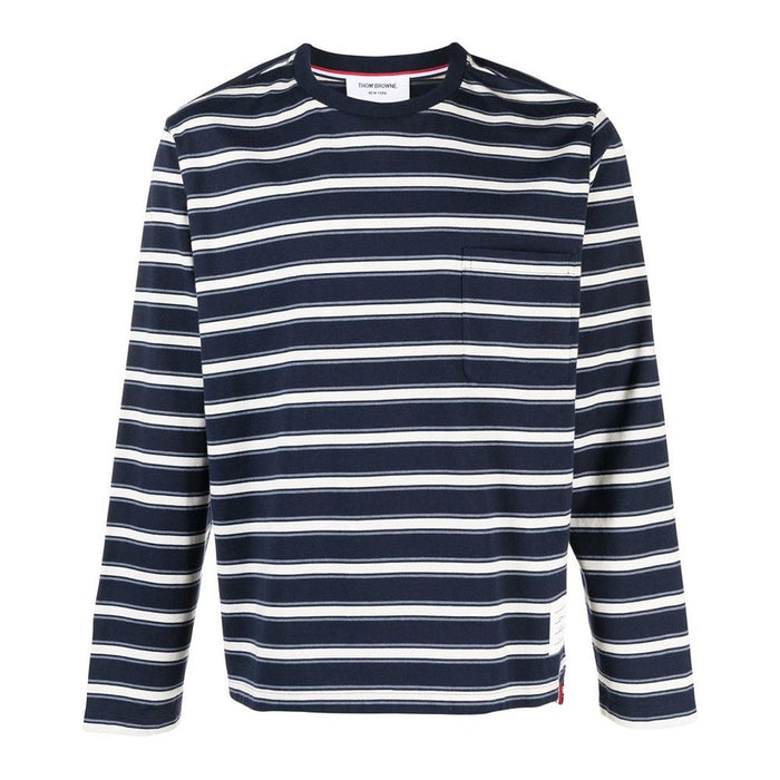 THOM BROWNE Navy Stripe Oversized Long Sleeve T-Shirt