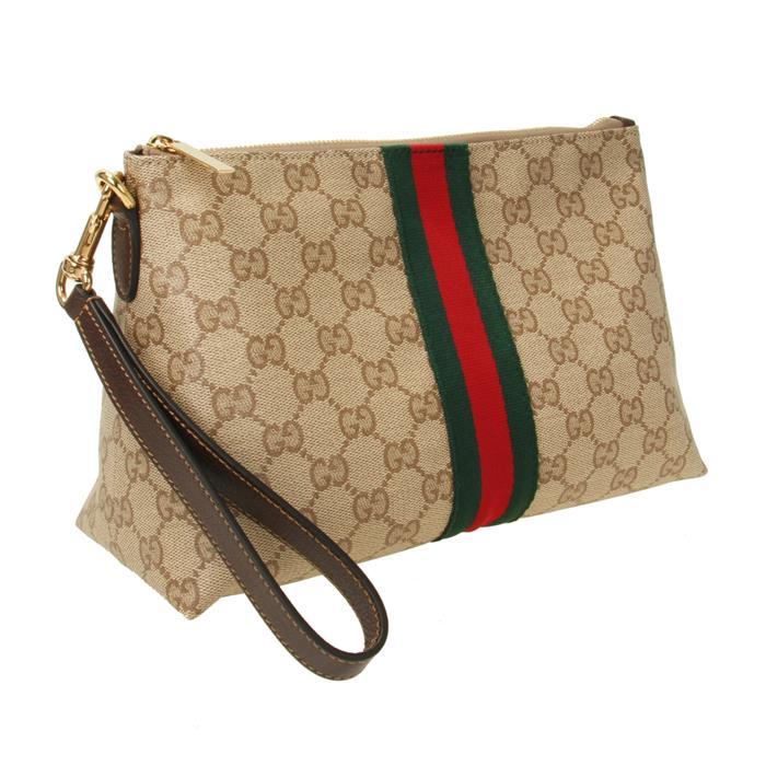 GUCCI Web Detail GG Canvas Pouch Beige Brown